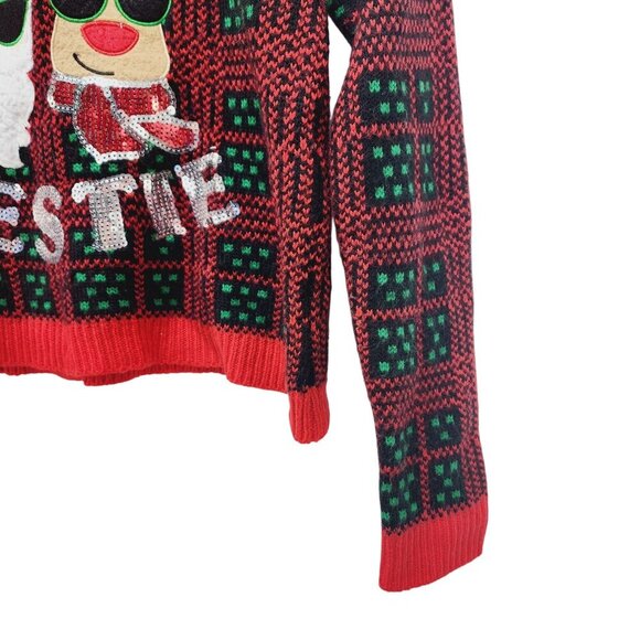 Women's Ugly Christmas Holiday Sweater Santa's Bestie Santa & Rudolph Size M - Picture 10 of 15